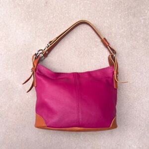 Valentina Leather Shoulder Bag Fuchsia and Tan
